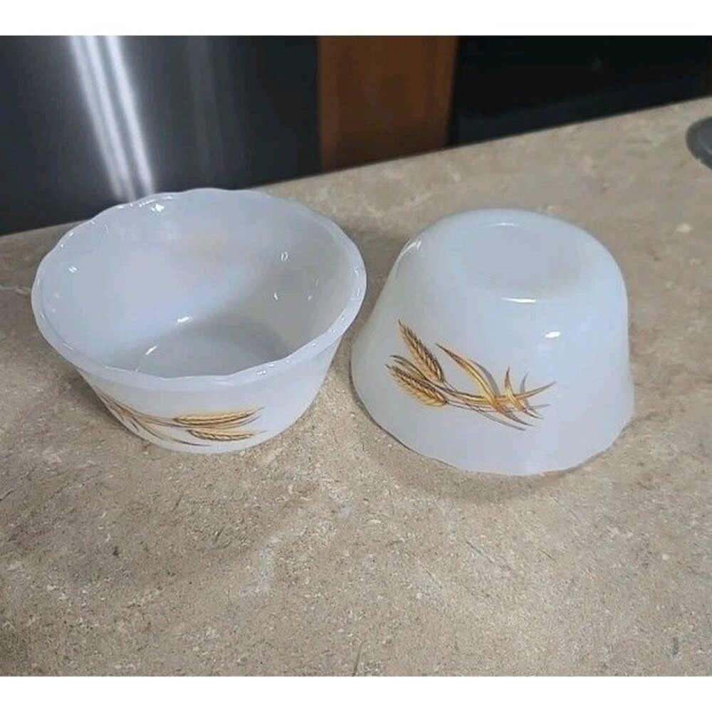 LOT of 2 Vintage Fire King Custard Cups 6 Oz Ramekin Golden Wheat Milk Glass